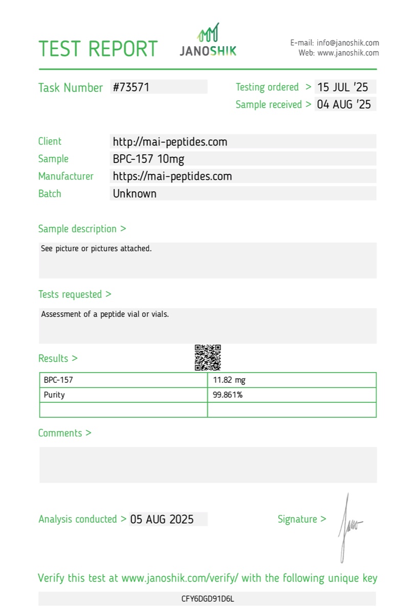 Сертификат чистоты HPLC — BPC-157 (Пентадекапептид BPC 157)