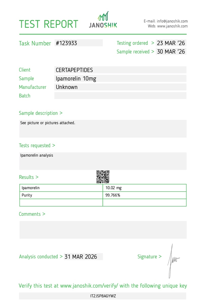 Сертификат чистоты HPLC — Ипаморелин (Ipamorelin)