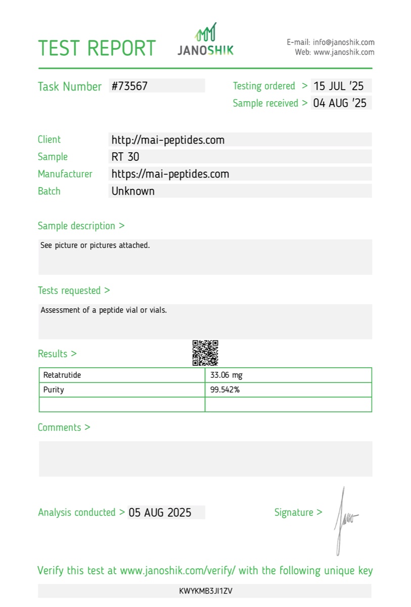 Сертификат чистоты HPLC — Ретатрутид (Retatrutide) — набор
