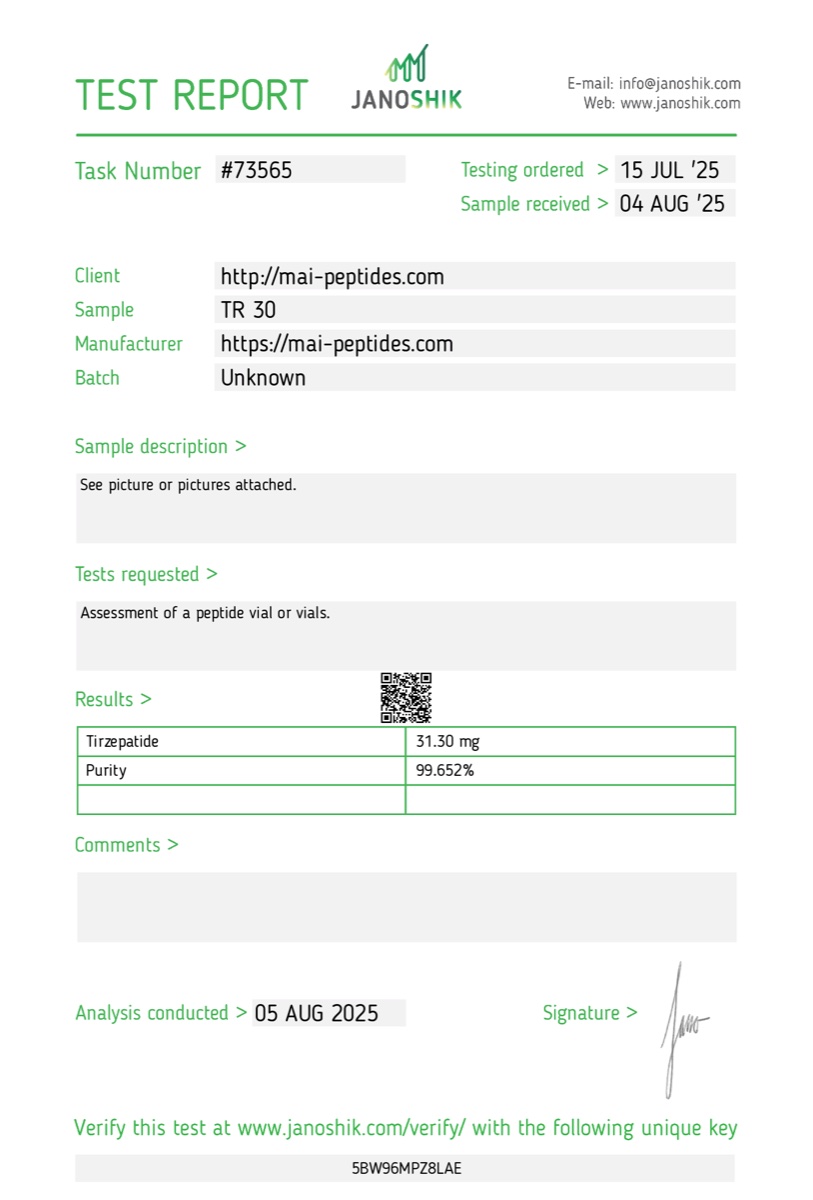 Сертификат чистоты HPLC — Тирзепатид (Tirzepatide)